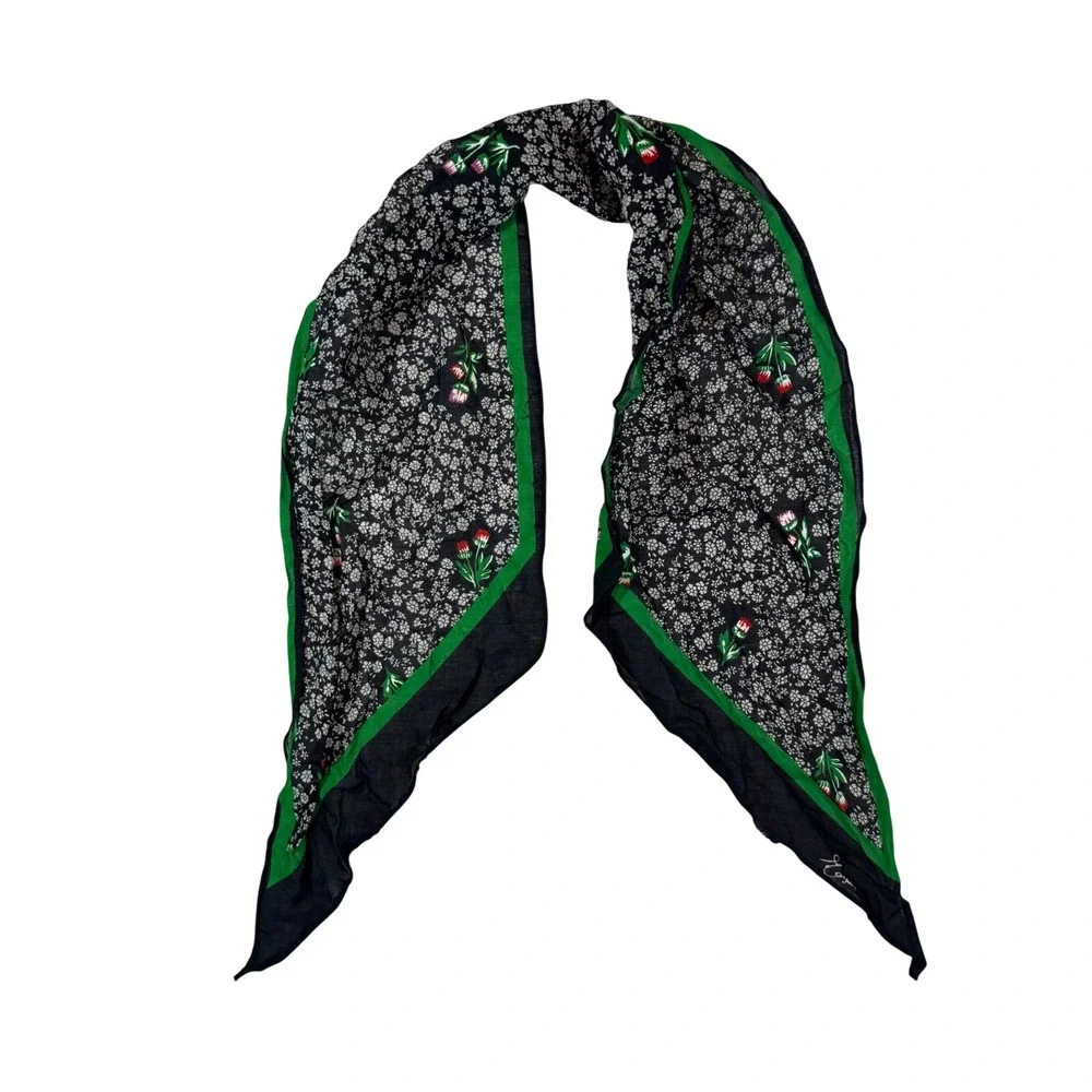 VTG 70s Eva for Robert Janan Floral Scarf Black Green Cottagecore Grannycore